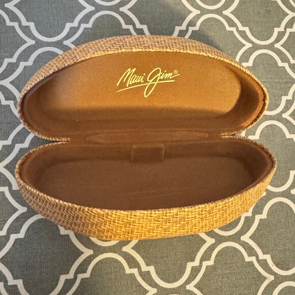 Maui Jim woven faux bamboo sunglasses hard shell clamshell case Unisex Brown - Picture 2 of 9